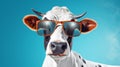 Youthful Energy: Solarized Cow With Sunglasses In Bold Advertisement Style