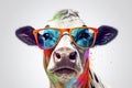 cow wearing sunglasses and stylish look.