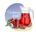 Cowberry, lingonberry in flat vector style. Sweet red forest berry. Berry juice.