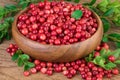 Cowberry Lingonberry in wooden bowl