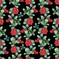 Cowberry 4. Seamless watercolor pattern. Hand-drawing