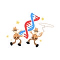 Cowboy america research genetic heredity double helix structure part cartoon doodle flat design vector illustration Royalty Free Stock Photo