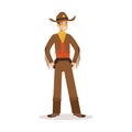 Cowboy in American traditional costume western cartoon character vector Illustration
