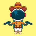 Cowboy astronaut wearing two guns, cute cartoon icon illustration