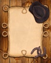 Cowboy background with rope frame and western clothes Royalty Free Stock Photo