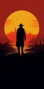 A cowboy in the background of a Texas, Classic retro western movie poster with an outlaw sheriff man silhouette