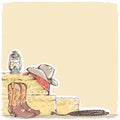 Cowboy background with western boots and west hat.