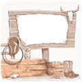 Cowboy background with wood board for text. American ranch.