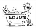 Cowboy bathing. Vector cowboy bathing in bathtub vector hand drawn illustration isolated on white for design Royalty Free Stock Photo