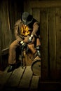 Cowboy with Black Leather Flogging Whip