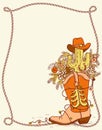 Cowboy boot with Christmas elements .Vector hand drawn color ill Royalty Free Stock Photo