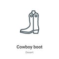 Cowboy boot outline vector icon. Thin line black cowboy boot icon, flat vector simple element illustration from editable desert Royalty Free Stock Photo