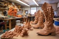 cowboy boot soles and heels prepared for assembly Royalty Free Stock Photo