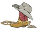 Cowboy boot with western hat isolated on white