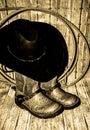 Cowboy Boots Hat and Rope