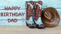 Cowboy boots and hat on a teal background Royalty Free Stock Photo