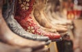 Cowboy boots in a store, vintage style shoes Royalty Free Stock Photo