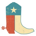 Cowboy boots with Texas flag decoration. Grunge vector American symbol vintage illustration isolated on white Royalty Free Stock Photo