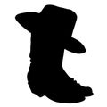 Cowboy boots. Vector black silhouette of cowboy boots and western hat isolated Royalty Free Stock Photo