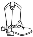 Cowboy boots vector. Little cowboy boot illustration outline style for coloring book or print isolated on white background Royalty Free Stock Photo