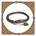 Cowboy calf rope in the western leather frame on white background. Royalty Free Stock Photo