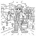 Cowboy Carrying Bucket of Cow Milk Coloring Page