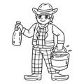 Cowboy Carrying Bucket of Cow Milk Isolated