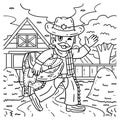 Cowboy Carrying Saddle Coloring Page for Kids