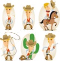 Cowboy cartoon action set