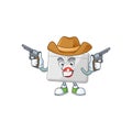 A cowboy cartoon character of first aid kit holding guns