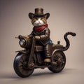 A cowboy cat in Western attire, riding a tiny mechanical bull1