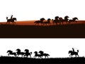 Cowboy chasing the herd horses vector silhouette