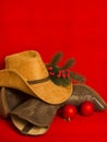 Cowboy Christmas.American West traditional boots and cowboy hat Royalty Free Stock Photo