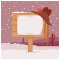 Cowboy Christmas background with wood board for text Royalty Free Stock Photo