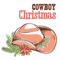 Cowboy christmas card with text isolated on white Royalty Free Stock Photo