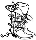 Cowboy Christmas printable Cowboy boots and hat with holiday lights. Western boots and hat