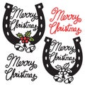 Cowboy Christmas symbol with lucky horseshoe and bells. Vector black graphic silhouette rodeo Christmas isolated on white Royalty Free Stock Photo