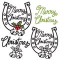 Cowboy Christmas symbol with lucky horseshoe and bells. Vector black graphic silhouette rodeo Christmas isolated on white Royalty Free Stock Photo