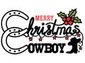 Cowboy Christmas text with holly berry and christmas lights star decoration