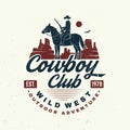 Cowboy club badge. Ranch rodeo. Vector. Concept for shirt, logo, print, stamp, tee with cowboy and shotgun. Vintage