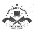 Cowboy club badge. Wild west. Vector. Concept for shirt, logo, print, stamp, tee with cowboy and covered wagon. Vintage Royalty Free Stock Photo