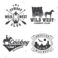 Cowboy club badge. Wild west. Vector. Concept for shirt, logo, print, stamp, tee with cowboy and covered wagon. Vintage Royalty Free Stock Photo