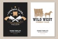 Cowboy club poster, flyer. Wild west. Vector. Concept for shirt, logo, print, stamp, tee with cowboy and covered wagon Royalty Free Stock Photo