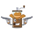 Cowboy coffee grinder isolated in the mascot