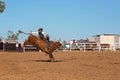 Cowboy Competing In A Bull Riding Event At A Country Rodeo Royalty Free Stock Photo