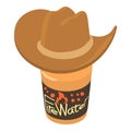 Cowboy concept icon isometric vector. Classic cowboy hat and fire water bottle