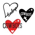 Cowboy Country love heart for cards or symbol Valentins day. Vector set love hearts with cowboy text illustration isolated on