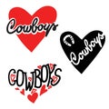 Cowboy Country love heart for cards or symbol Valentins day. Vector set love hearts with cowboy text illustration isolated on