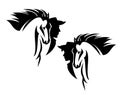 Cowboy, cowgirl and horse head black vector portrait Royalty Free Stock Photo