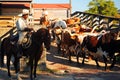 A Cowboy and Cowgirl steer longhorn bulls Royalty Free Stock Photo